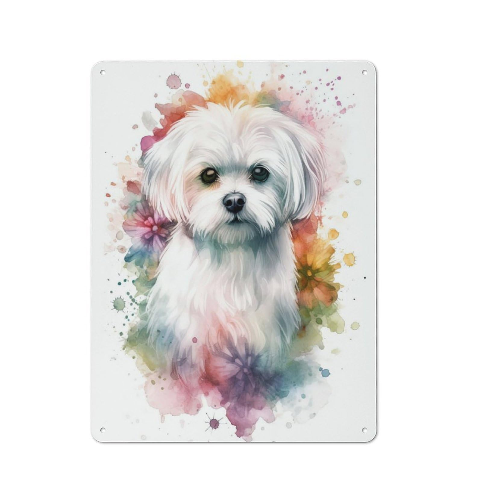 Junmoney Watercolor Maltese Dog For Garden Room Or Summerhouse, Retro Metal Sign 40X30cm, For Metal Sign Collectors, For Vintage Wall Decor Fans
