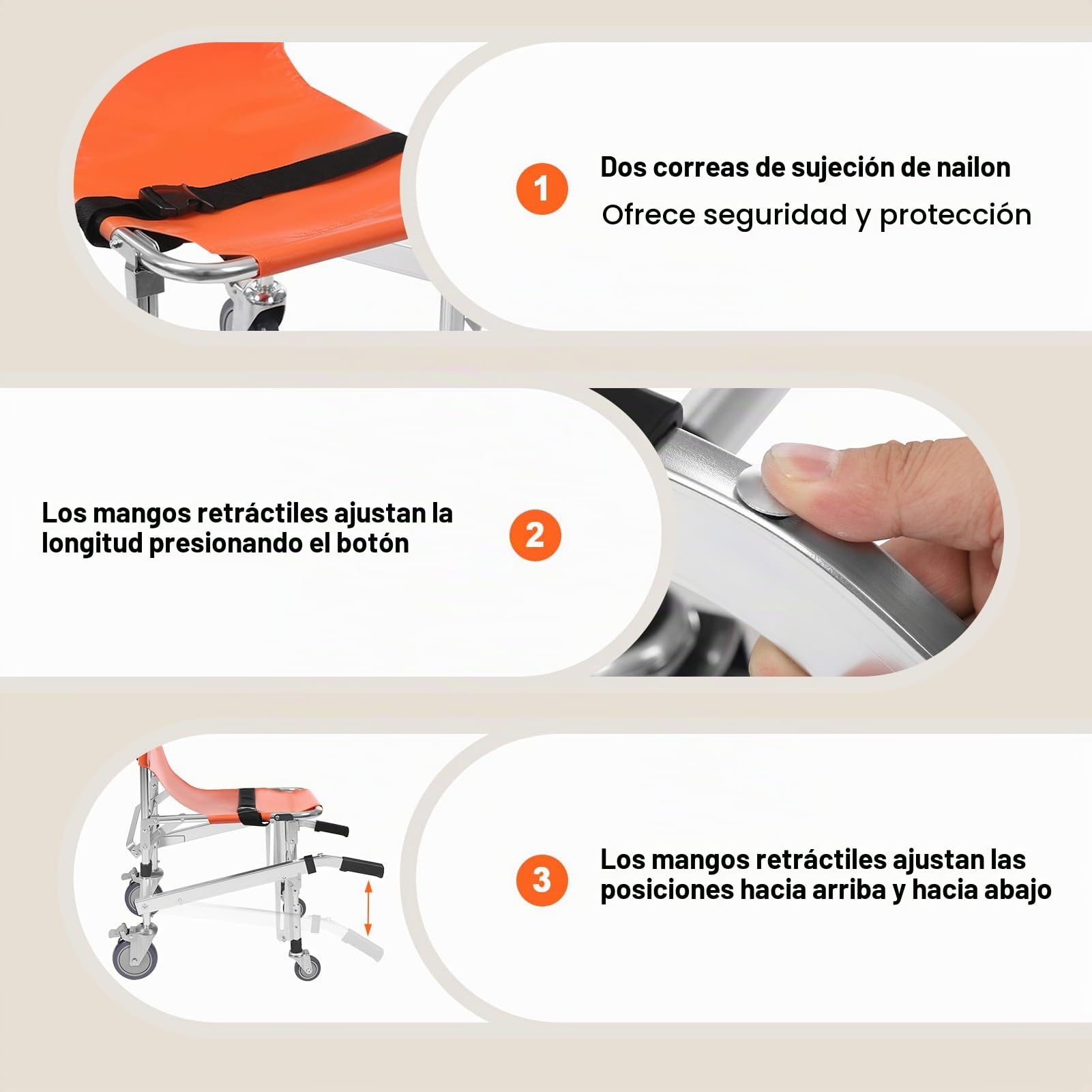Silla de evacuación, silla de escalera de aleación de aluminio, ligera, plegable con cierre rápido, silla de evacuación para ambulancia bombero (naranja)