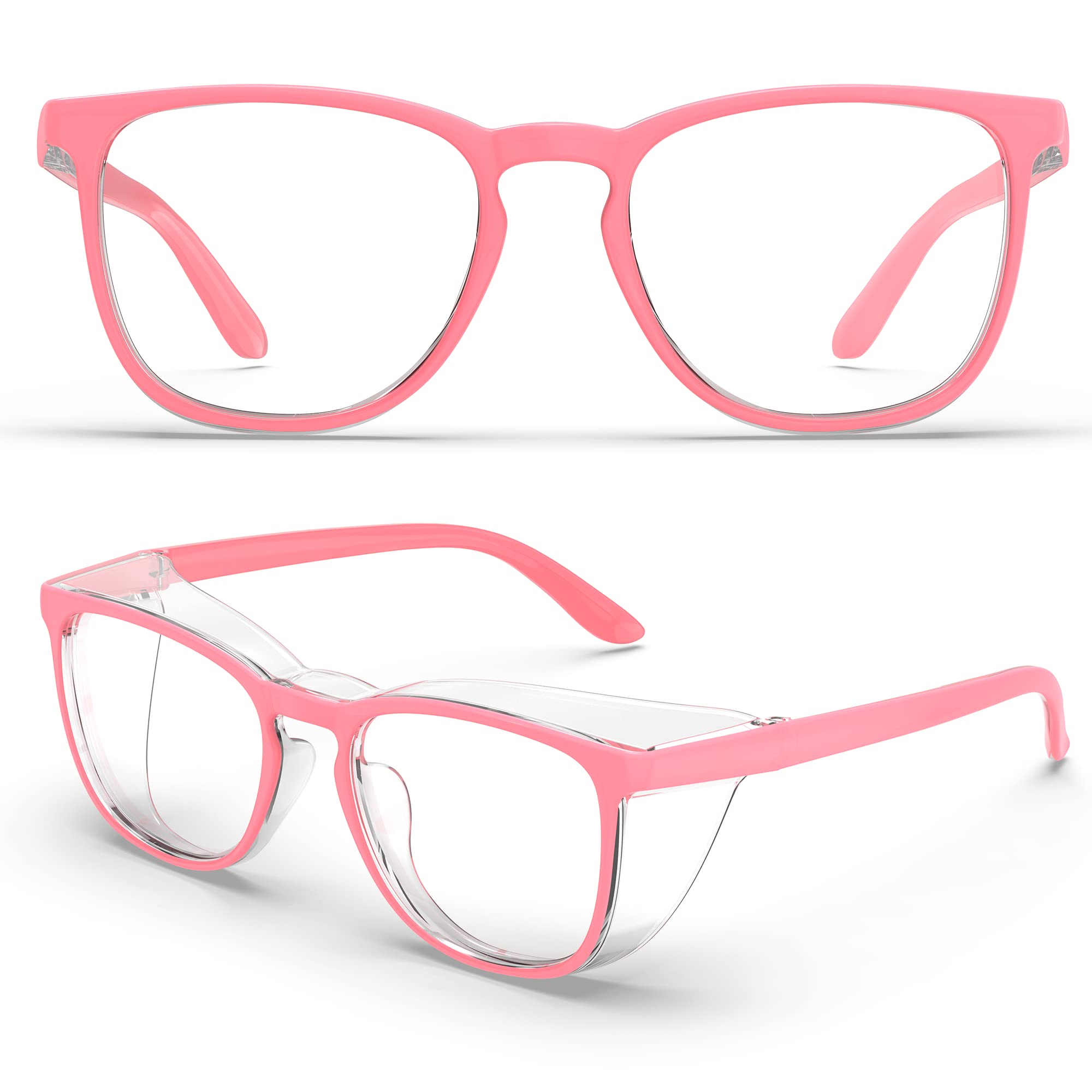 Occhiali di sicurezza anti appannamento antigraffio eleganti occhiali di sicurezza con protezioni laterali, simpatici occhiali di sicurezza per donne/uomini (1 paio) (rosa chiaro)
