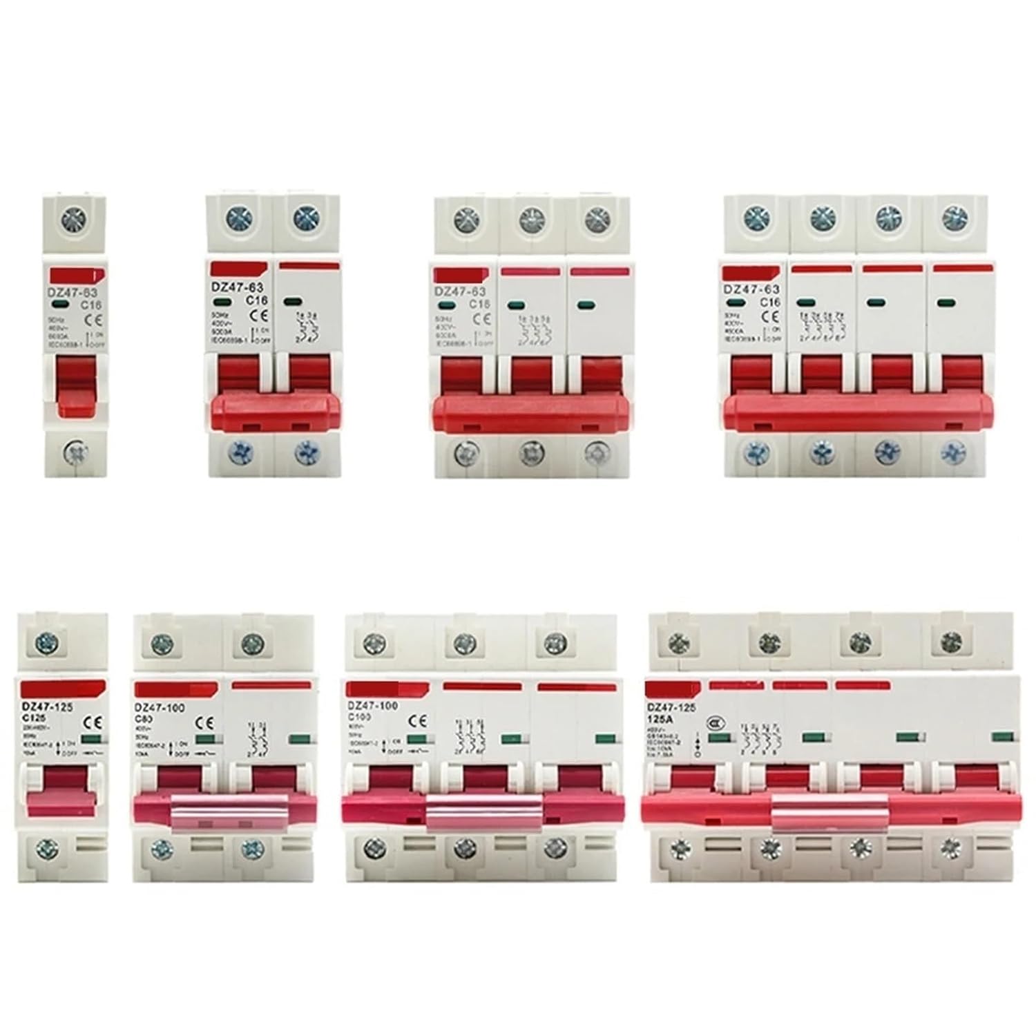 DZ47 400V 1-4P 3-125A C Type Circuit Breaker MCB Short Overload Circuit Protector 1Pcs(4P,32A)