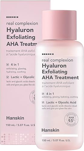 Hanskin Real Complexion Hyaluron Exfoliating AHA Treatment, tónico exfoliante, refuerzo hidratante de la piel 5.07 fl. oz. (5.1 fl oz)