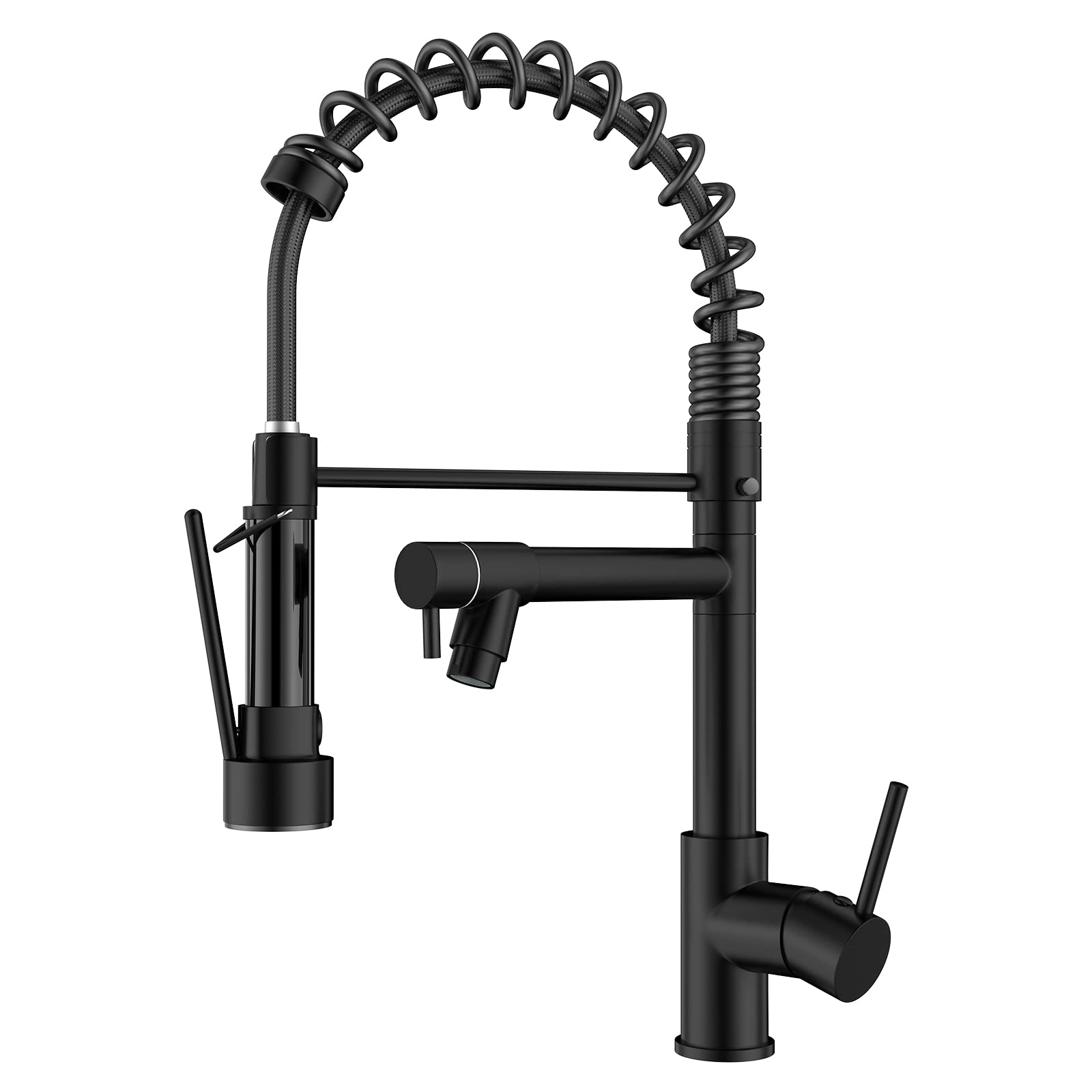 FORIOUS Black Kitchen Tap, Two-Handle Kitchen Taps, Stainless Steel Kitchen Mixer Tap with 360° Swivel and Double Sprayer Recycled Claim Standard Blended Organic Content Standard Blended