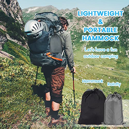 Camping Hammock 2 Person Hammocks With Net, Tent, Tree Straps Heavy Duty Waterproof Lightweight Nylon Portable Hammock For Hiking Outdoor Travel Beach Survival Backyard (Black&Grey) #TOP6