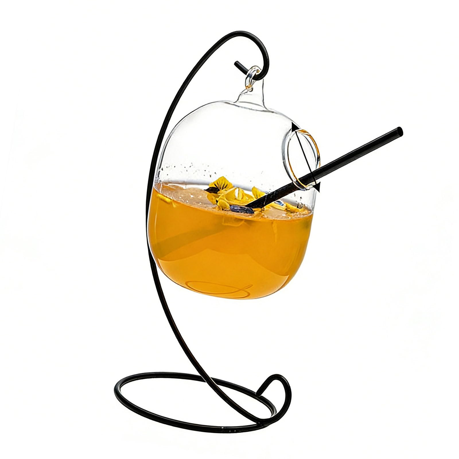 ZEPFJHE Iron Frame Hanging Glass Cup Ideal for Cocktail Serving Elegant Beverage Container with Matching Stand Drink Display Glass