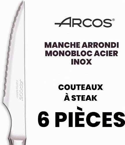 Arcos - Set di coltelli da bistecca, 6 pezzi, in acciaio inox, lama 110 mm, manico monoblocco, adatti per lavastoviglie, confezione ecologica - 3
