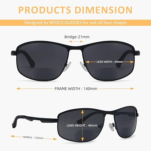 Miniatura 4 de Gafas de sol bifocales para mujeres y hombres, lentes de sol de lectura con lectores de bisagra de resorte (negro, 1.00)