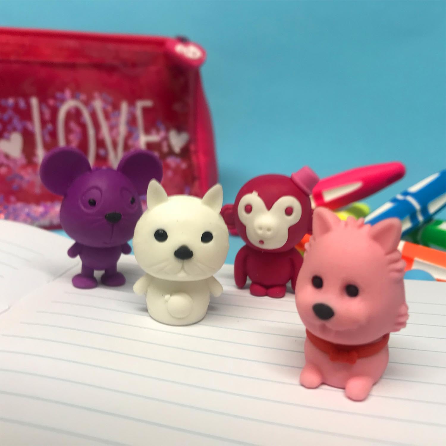 Tinc - Gomme Animali - Set di Figurine Multicolori da Collezione per Scuola e Disegno - Cancelleria Creativa - Regalo per Bambini - Assortiti - Confezione da 4