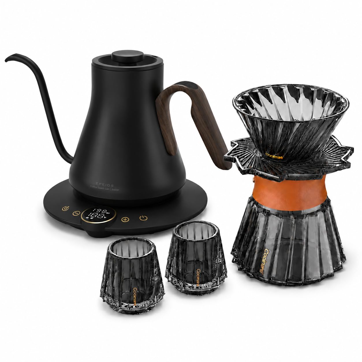 Cocinare Gooseneck Electric Kettle &amp; Pour Over Coffee Set, ±1°F Temperature Control, 1500W 0.9L Kettle, Coffee Dripper, 550 ml / 18.6 oz Server &amp; 2 Tasting Cups