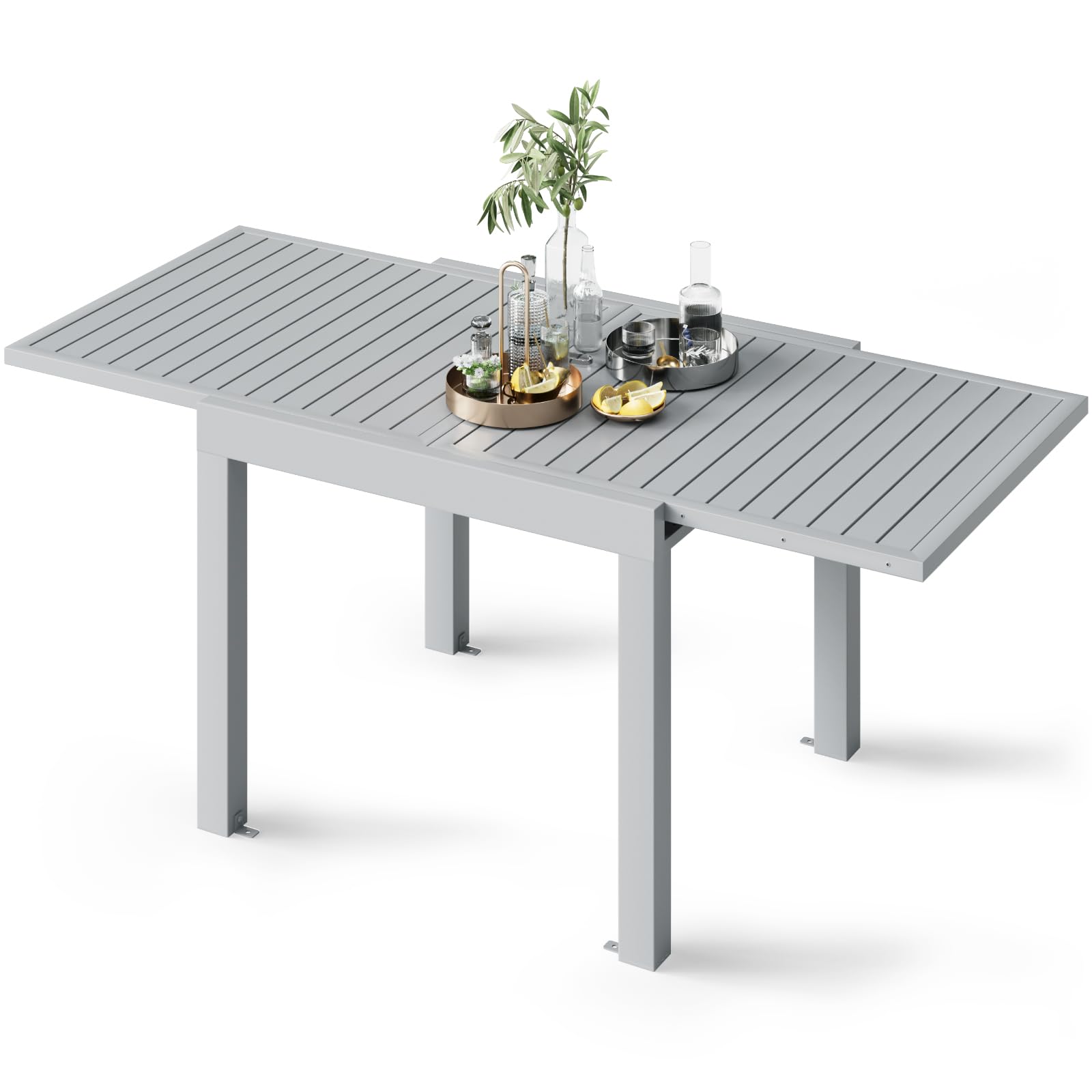 Devoko Mesa De Jardín Extensible,130 X 80 X 75 Cm,Mesa Exterior Extensible Aluminio,Muebles De Jardín para Balcones Y Terrazas, Se Extiende hasta 260 Cm, Gris Claro