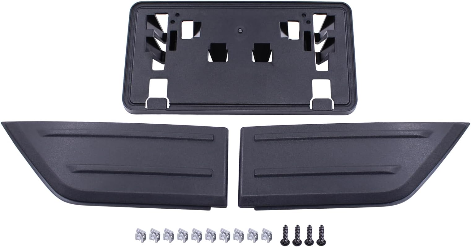 MOTOKU Pair Front Bumper Guards Pad Cover Trim and Central License Plate Frame Bracket Holder for Ford F-150 2021-2023 Black Bumper Inserts End Caps Corner Panel Left Driver and Right Passenger Side