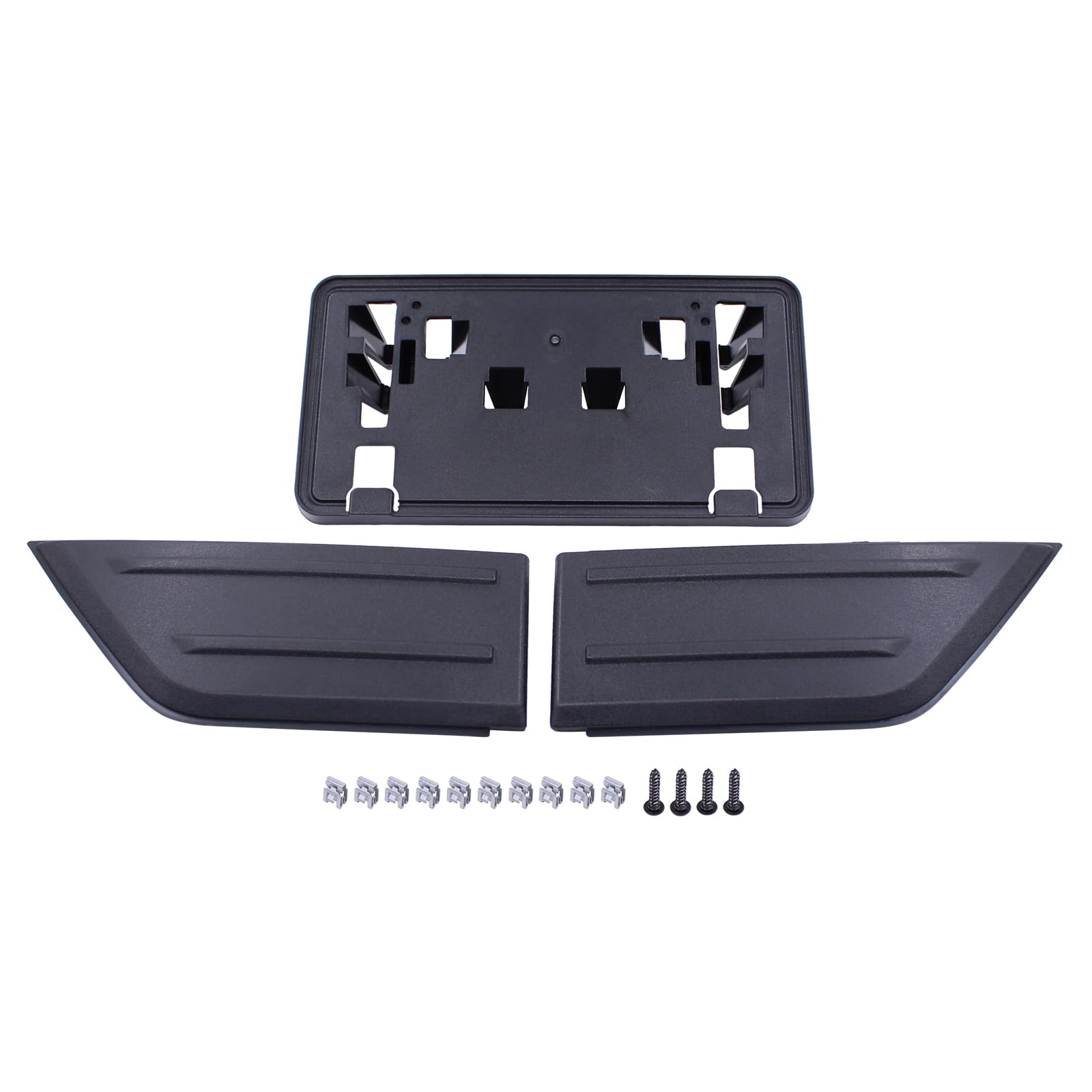 MOTOKU Pair Front Bumper Guards Pad Cover Trim and Central License Plate Frame Bracket Holder for Ford F-150 2021-2023 Black Bumper Inserts End Caps Corner Panel Left Driver and Right Passenger Side