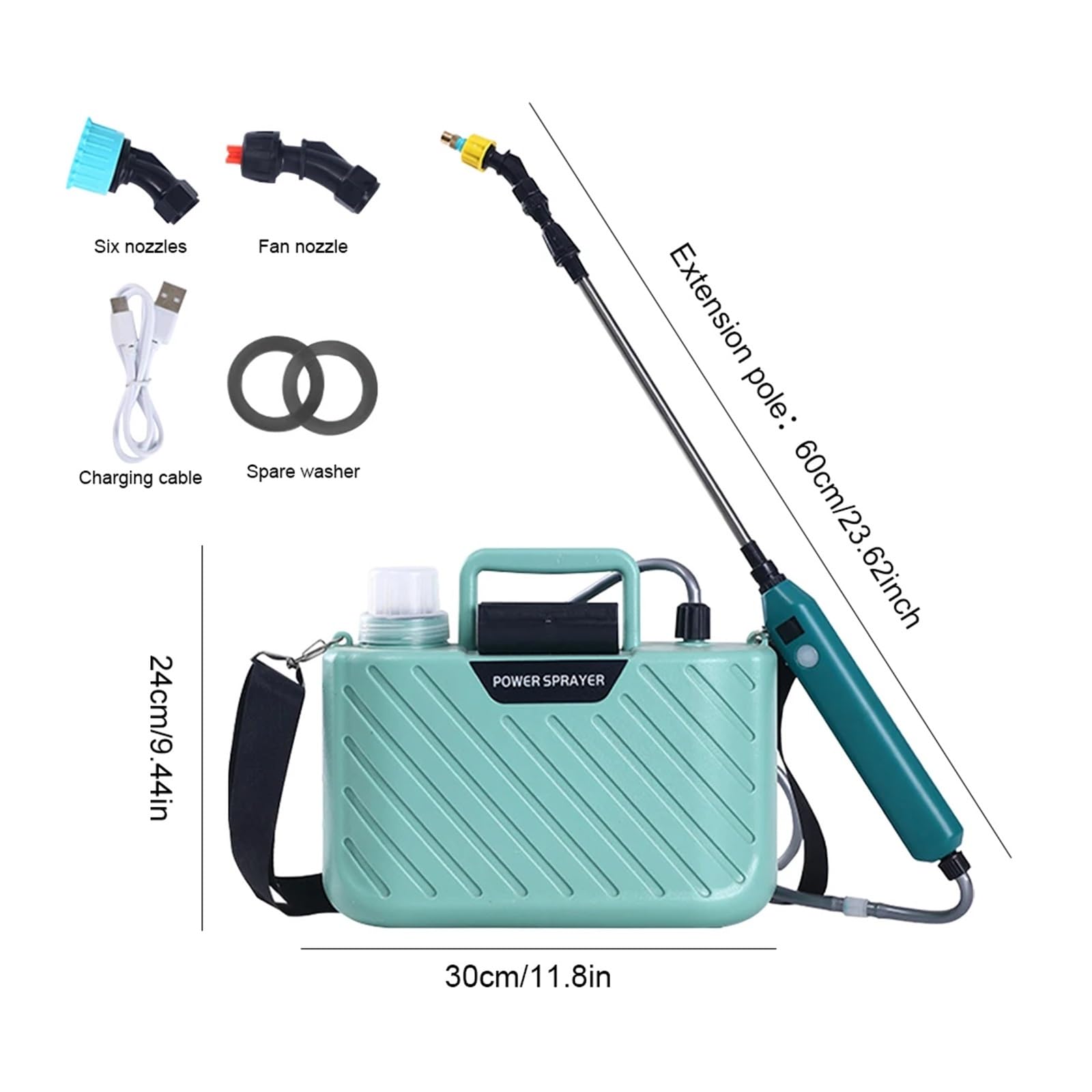 Spruzzatore elettrico, Spruzzatore elettrico portatile da 5 litri con 2 ugelli nebulizzati prato ricaricabile USB, spruzzatore giardino display digitale(Blauw)