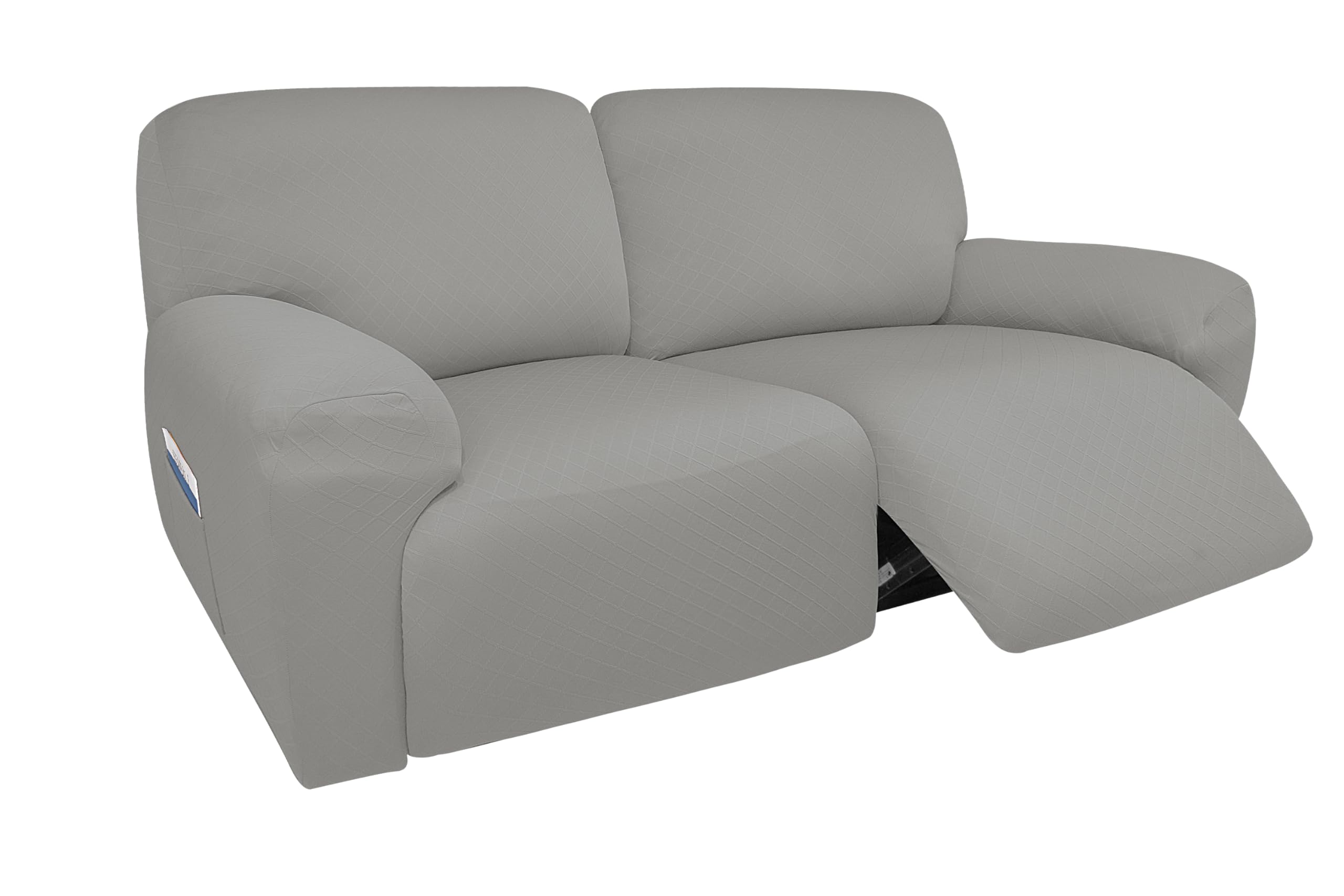 ULTICOR Squared Jacquard Design Extra Wide 75" - 100", Reclining 2 Seater Sofa, Extra Wide 6-Piece Reclining LoveSeat Slipcover, Reclining Sofa Covers, Thick, Soft, Washable (Light Grey)