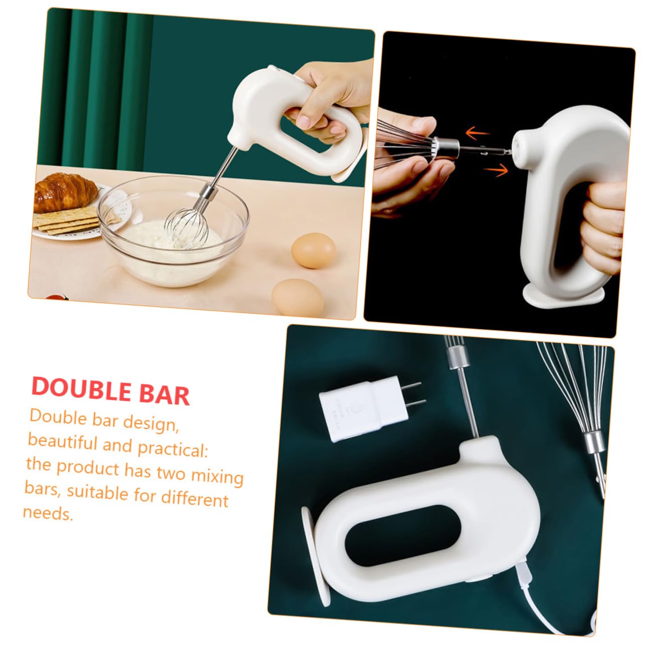 Cabilock Rechargeable Hand Mixer Egg Beater Electric Hand Whisk Compact Portable for Cake Making 2 Beaters Included