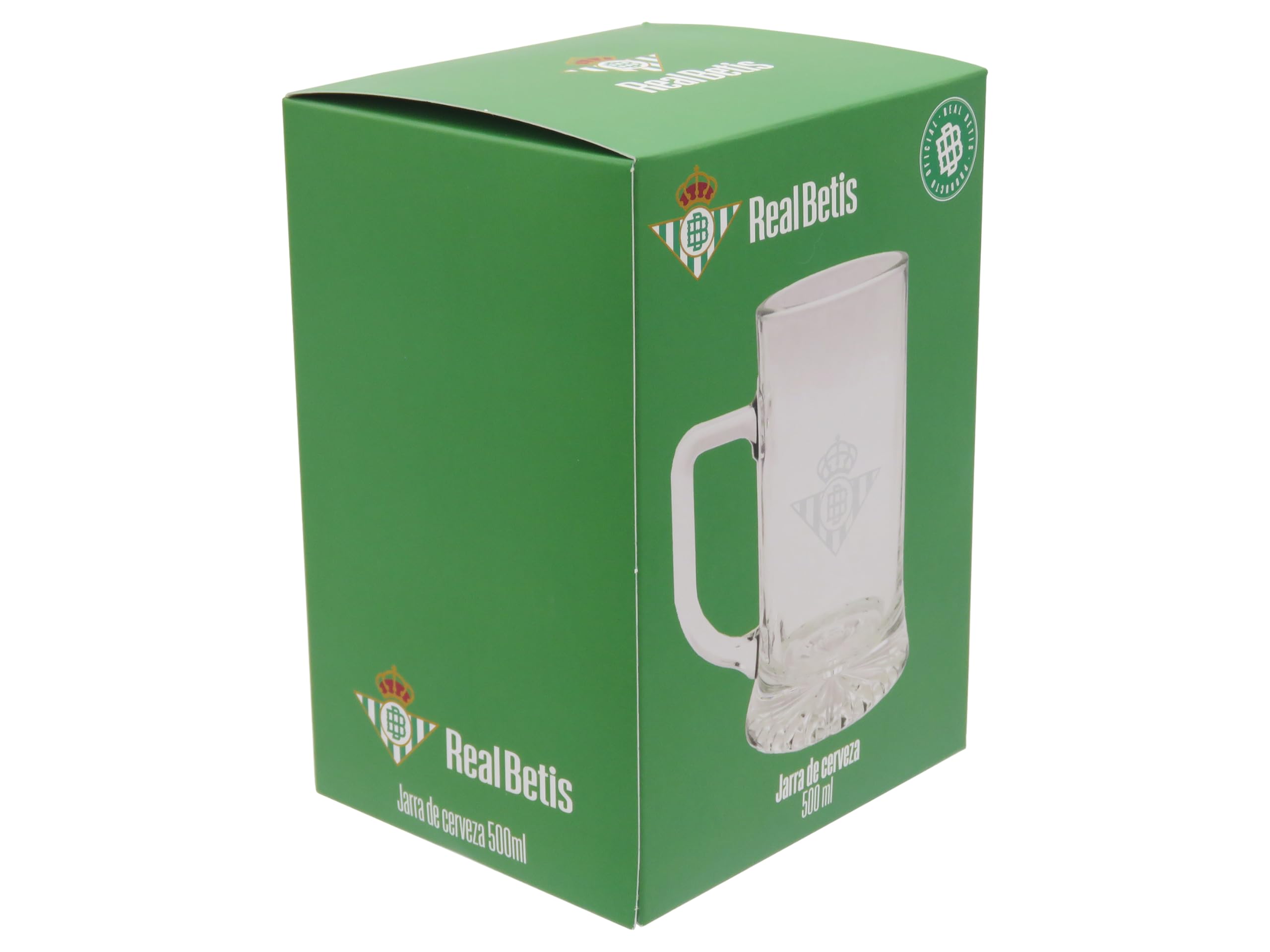 CYPBRANDS Real Betis Balompié Jarra de Cerveza Vidrio 500 ml Transparente Producto Oficial