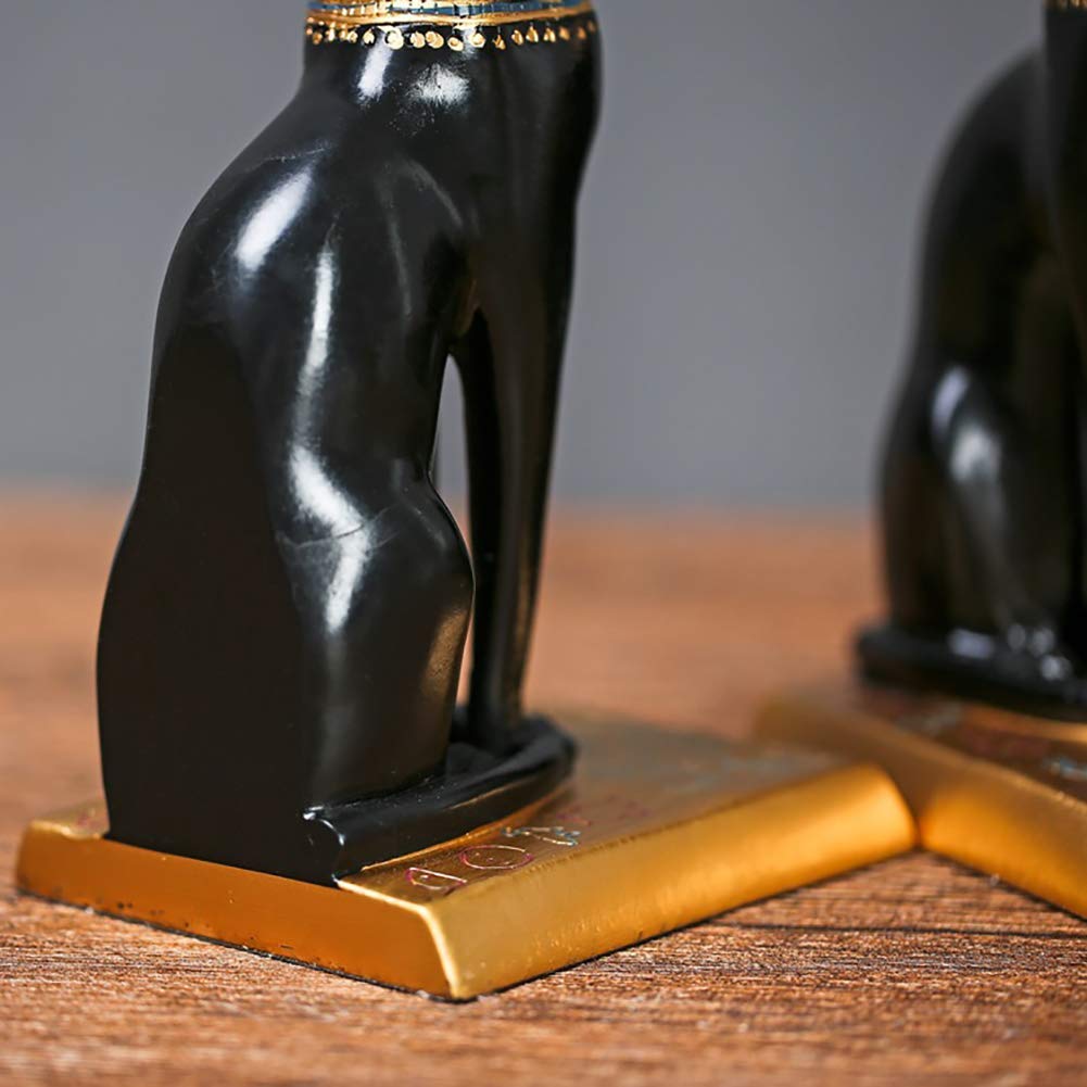 Ägyptische Katzengöttin Statue, Buchstützen Set Figur Schwarze Katze Statue Sammler Bastet Skulptur Home Retro Dekor Geschenke Für Katzenliebhaber-Schwarz 1 Set