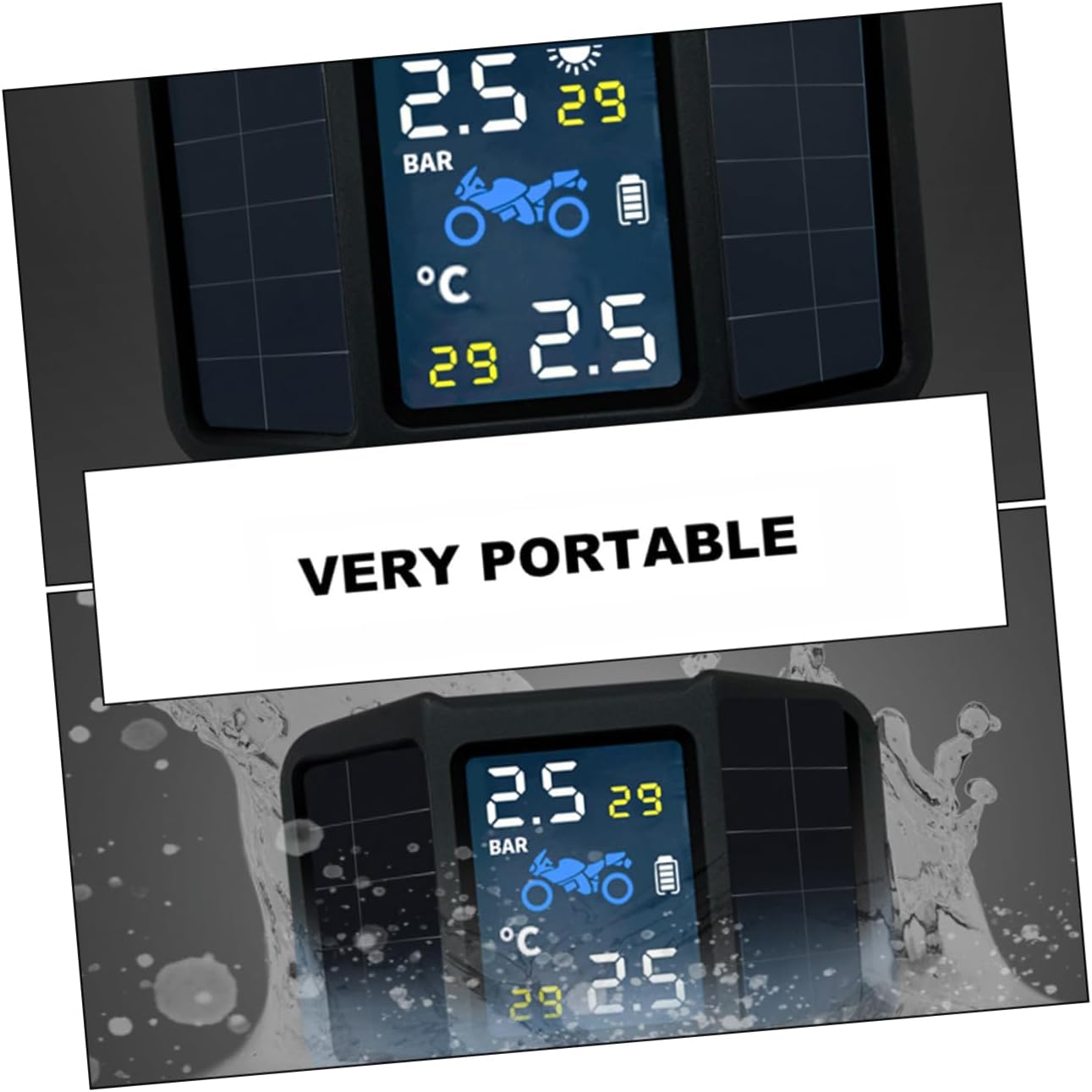 1set Solar Tire Pressure Sensor for Motorcycles Accurate Tire Pressure Monitor Materials Easy Installation Lightweight Design and Fast Charging Functionality