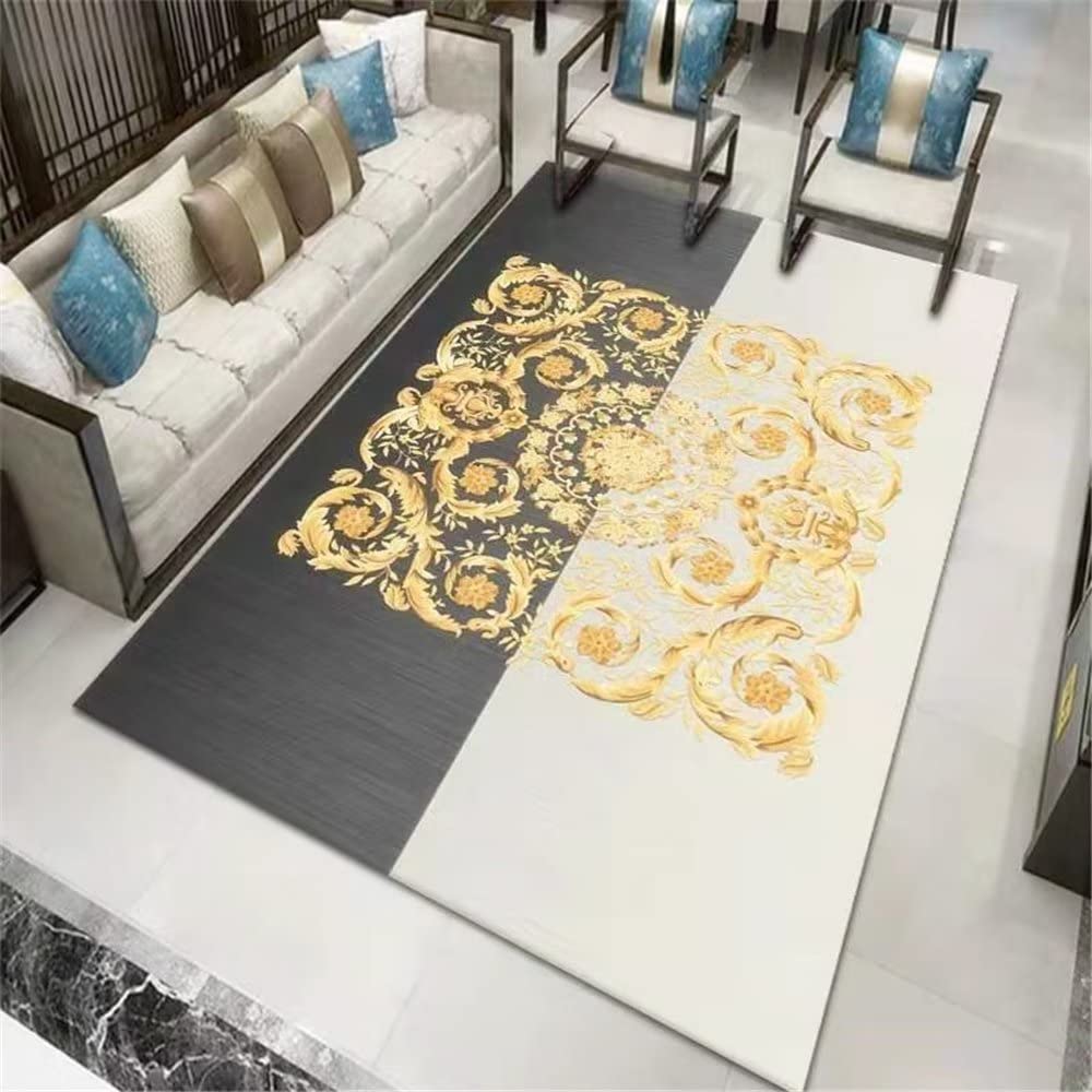 Tapis durable motif géométrique floral jaune 100x200cm pour séjour