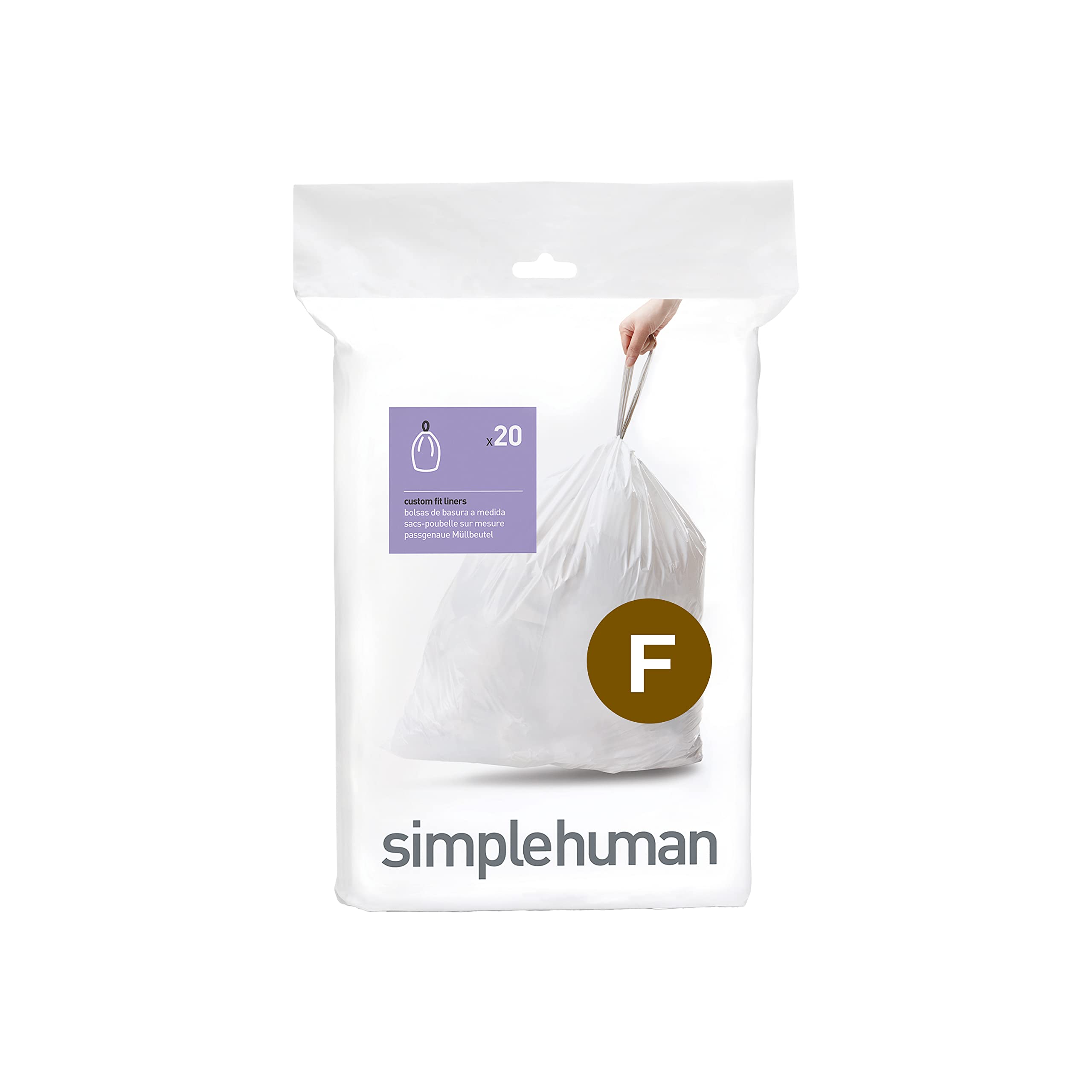 SIMPLEHUMAN CW0254 3 x paquete de 20 bolsas de basura a medida (60 bolsas), código D, plástico blanco — view 39