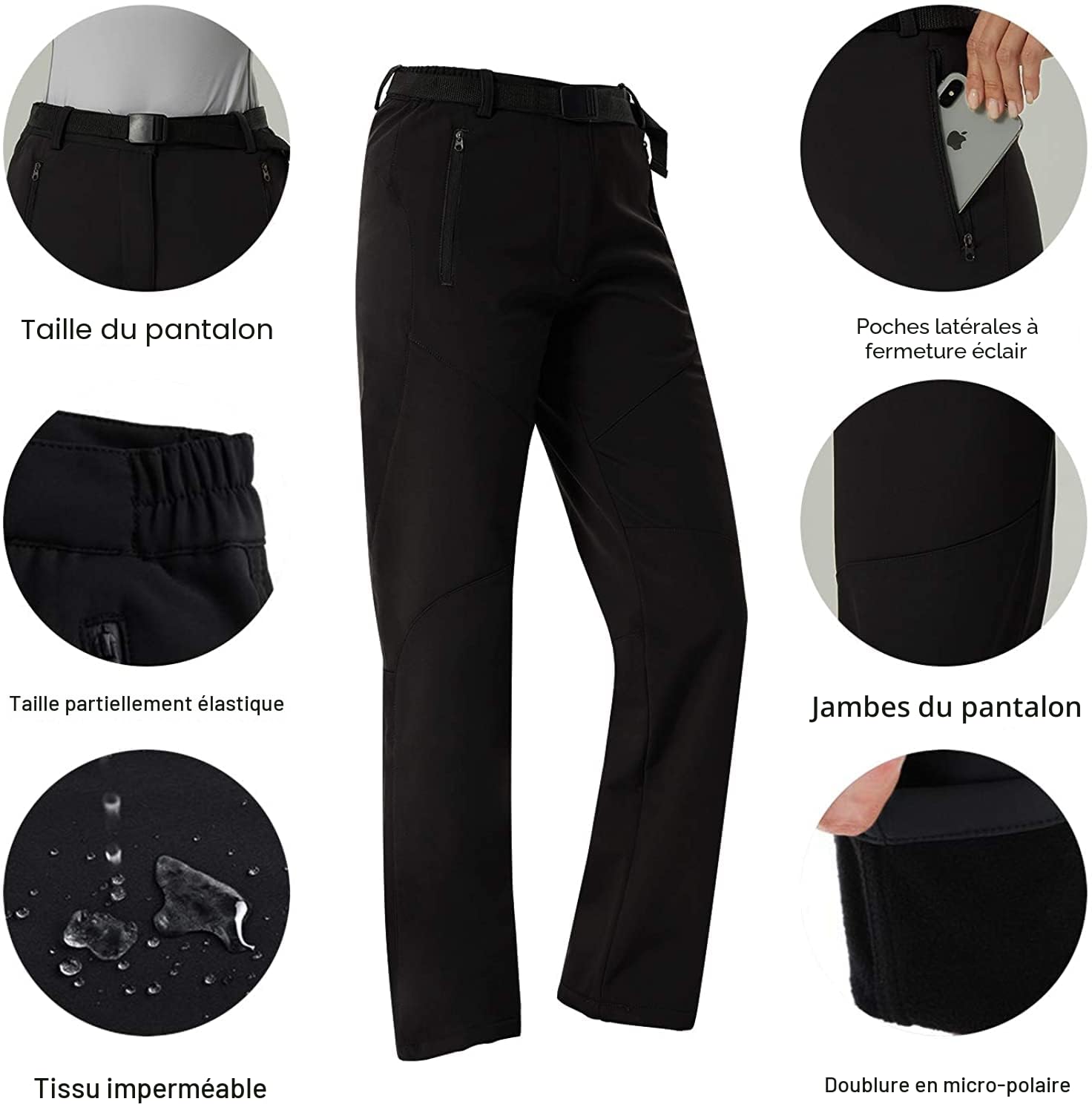 YUSHOW Pantalon Ski Femme Hiver Imperméable Pantalon de Randonnée Softshell Chaud Doublé Coupe Vent Polaire Pantalon de Montagne Escalade Snowboard Trekking