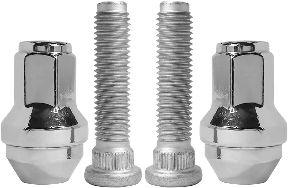 2PCS M14x2.0 Wheel Stud 16.1mm Spline Bolt & 2PCS Chrome Lug Nut Compatible with 2007-2014 Ford Expedition F150 Lobo & Lincoln Navigator Mark LT