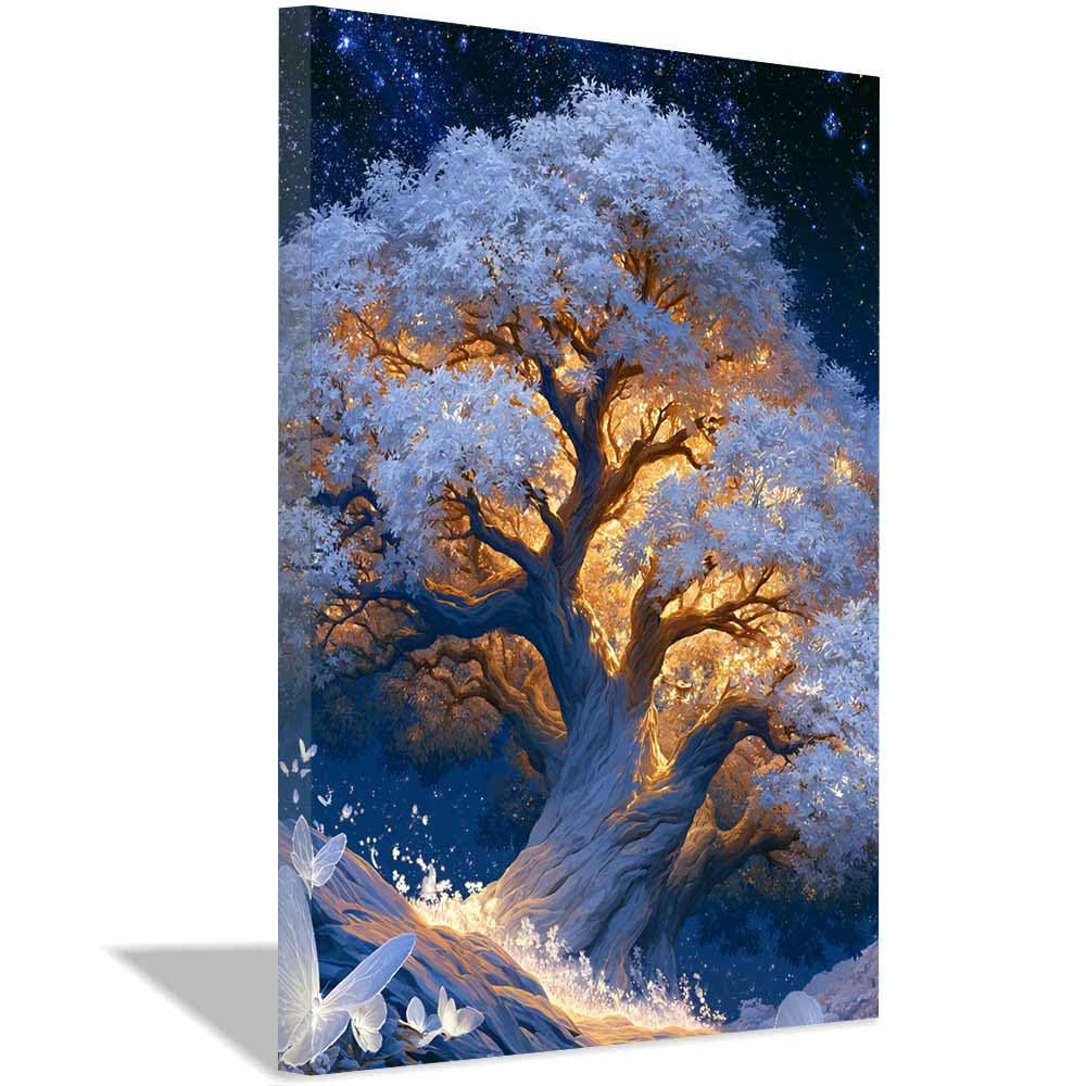 XENIOU Nature Wall Art Four Tone World Tree canvas painting wall art, Living Room Bedroom Hallway Stairs Decoration.(Multicolor)-60x90cm Framed