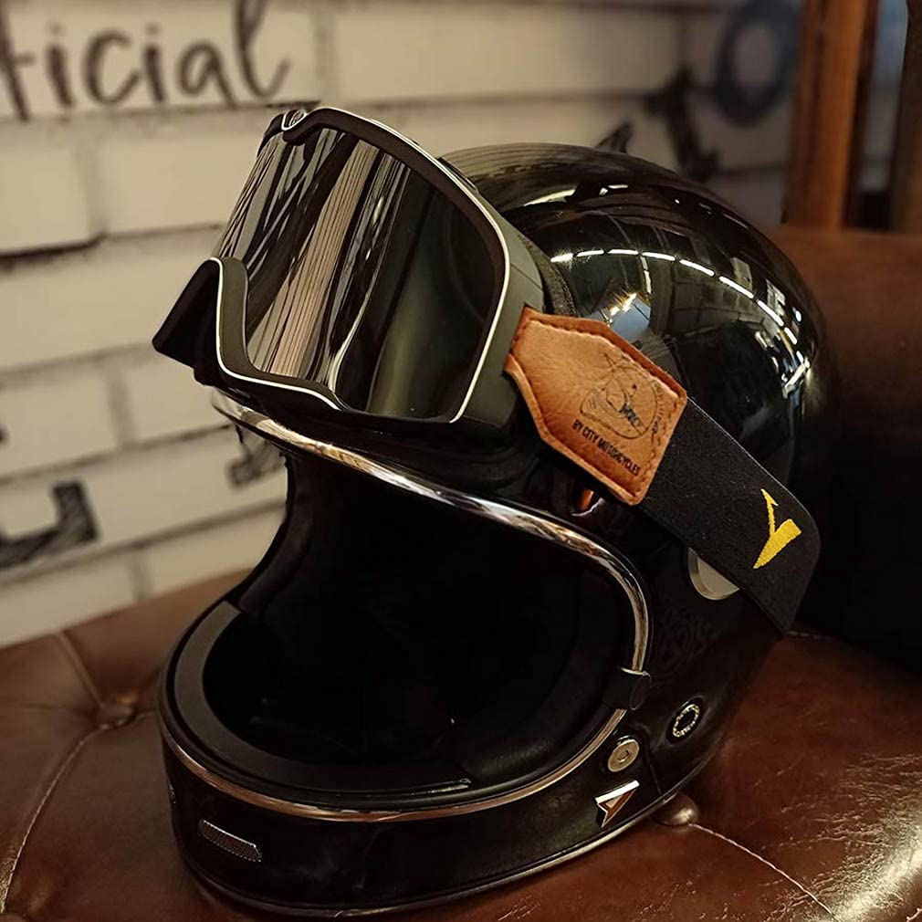 BY CITY Gafas de Moto Vintage - Anti-vahó con doble cristal y cinta regulable antidezlizante