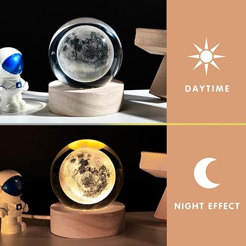 Miniatura 4 de Bola de cristal de luna 3D con soporte LED, figura de luna, lámpara de esfera de cristal, globo espacial planeta, luz nocturna, regalos para