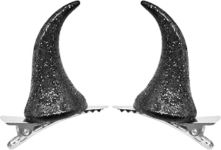 Halloween Devil Horns Hair Clips for Women Girls - Black Glitter Horn-shaped Hair Clip Barrettes Halloween Demon Devilish Cosplay Costume Hair Accessories