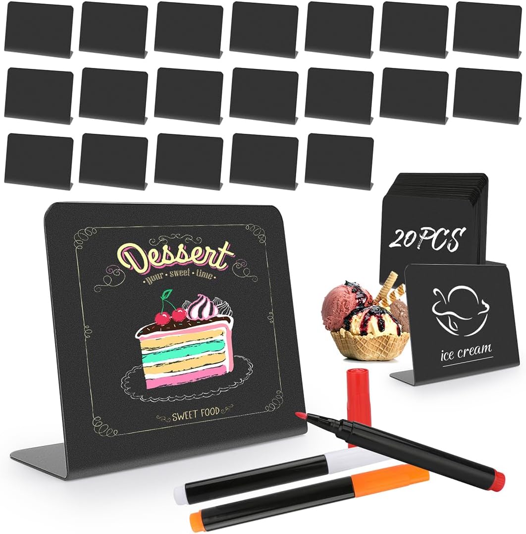 20 Pieces Mini Chalk Board Signs Display Blackboards,Kitchen Notes Chalkboard Signs with Stand Food Label Place Cards for Message Signs,Pricetags,Place Cards,Table Numbers,Shop,Buffet