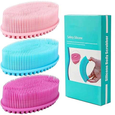 Silicone Body Scrubber Loofah - Set of 3 Soft Exfoliating Body Bath Shower Scrubber Loofsh Brush for Sensitive Kids Women Men All Kinds of Skin Cover