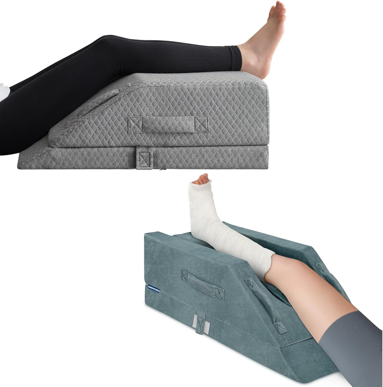 KingPavonini 4-Fach höhenverstellbares Venenkissen & Kühlendes Gel Memory Foam Beinhochlagerungskissen – Set für Post-Op Genesung, Schwellungs- und Schmerzlinderung bei Rücken, Knie, Hüfte, Ischias