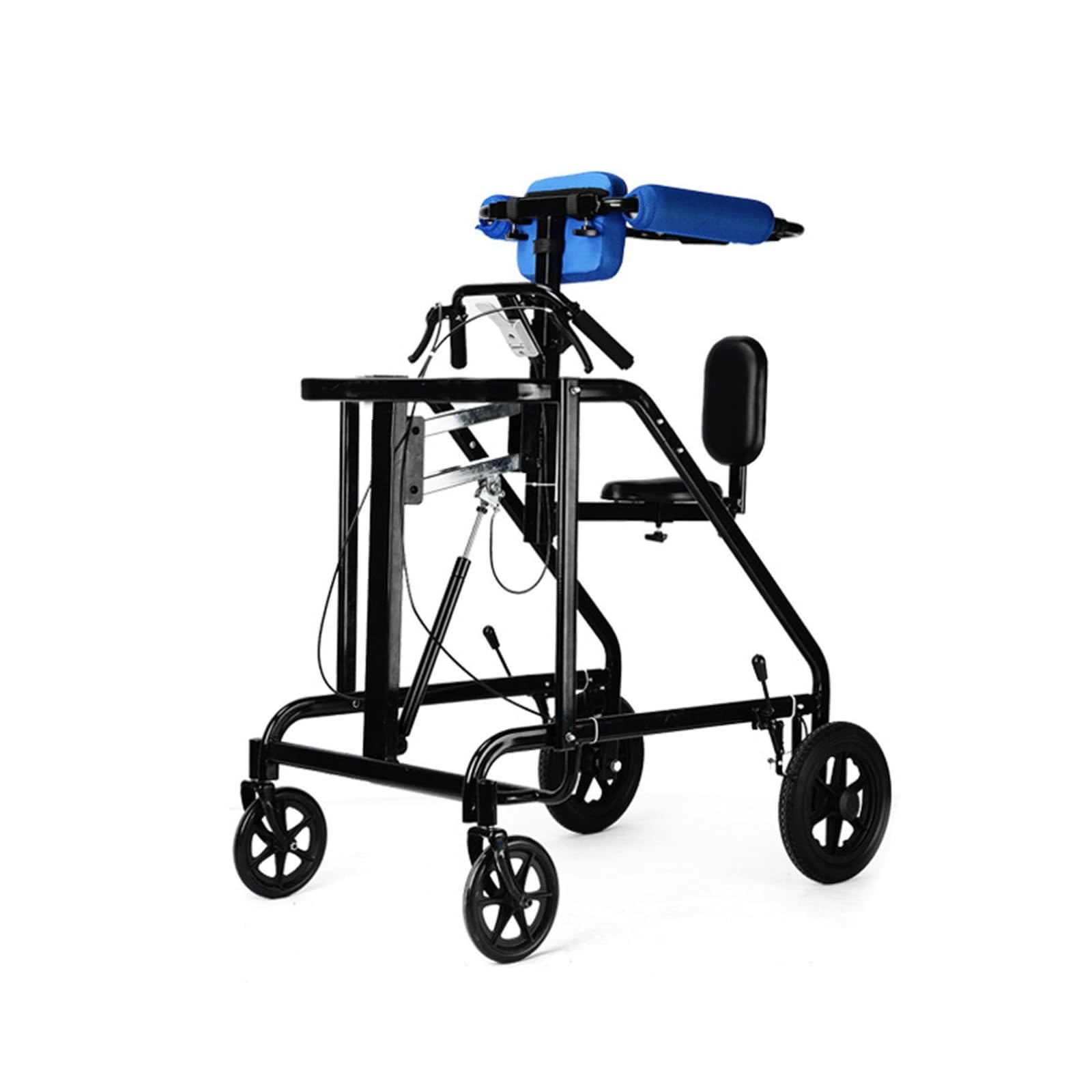 Deambulatori rollator fuoristrada per anziani, dotati di sedile, schienale, freno e regolazione pneumatica dell'altezza, portata massima 150 kg, colore nero, per adulti/anziani.