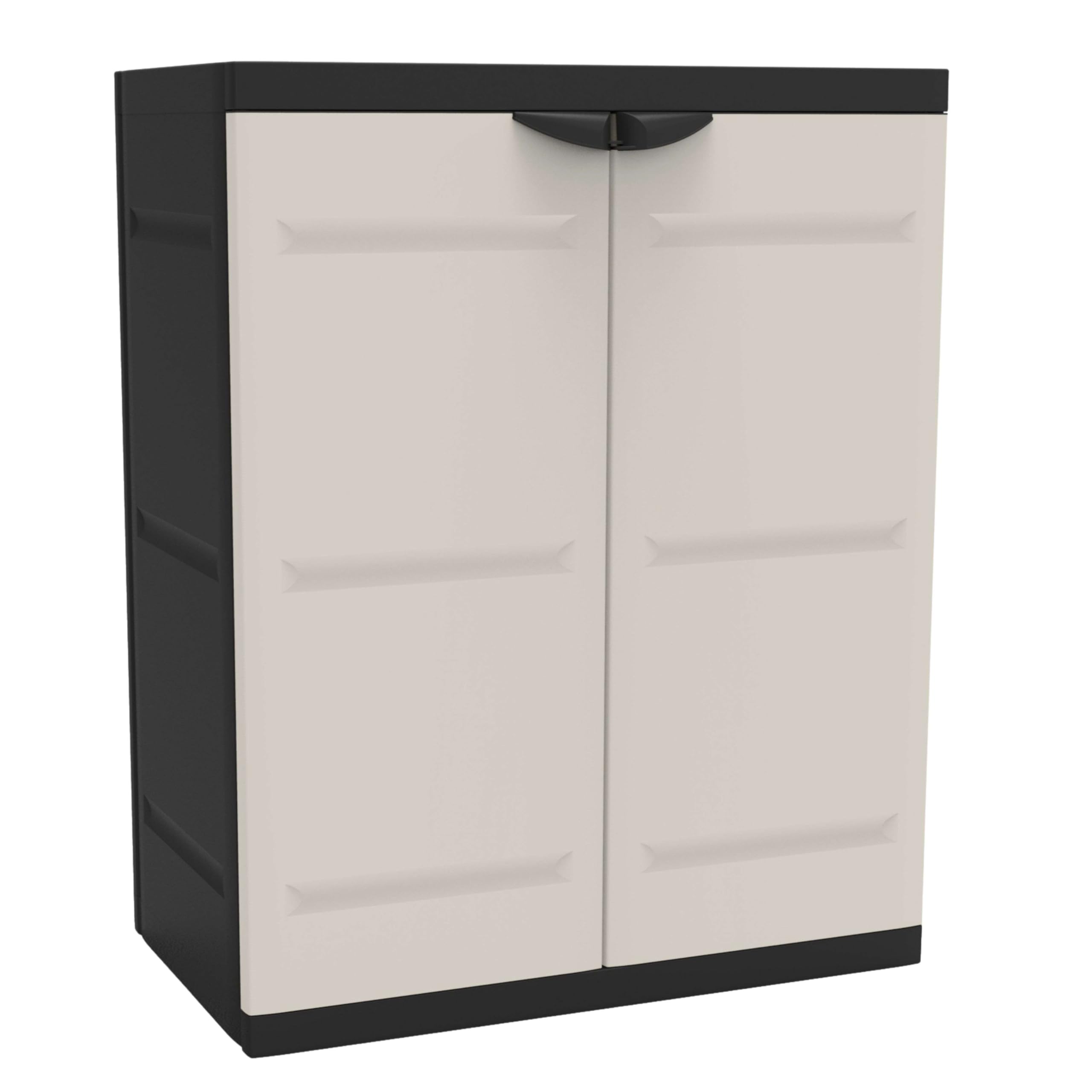 Miroytengo Armario 2 Puertas y 2 Estantes Internos, Armario Bajo de Exterior, Armario de Resina Titanium Negro 70x88x41 cm