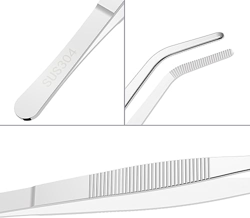 Miniatura 3 de 2 pinzas de acero inoxidable 304 de 5.5 pulgadas, punta dentada redondeada curva, acero inoxidable 304 de 0.07 pulgadas de grosor, multiusos, uso