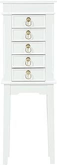 Hives and HoneyHives and Honey Kennedy Jewelry Armoire - Modern Wood Storage Organizer with Necklace Hooks, 5 Drawers, and Vanity Mirror, White