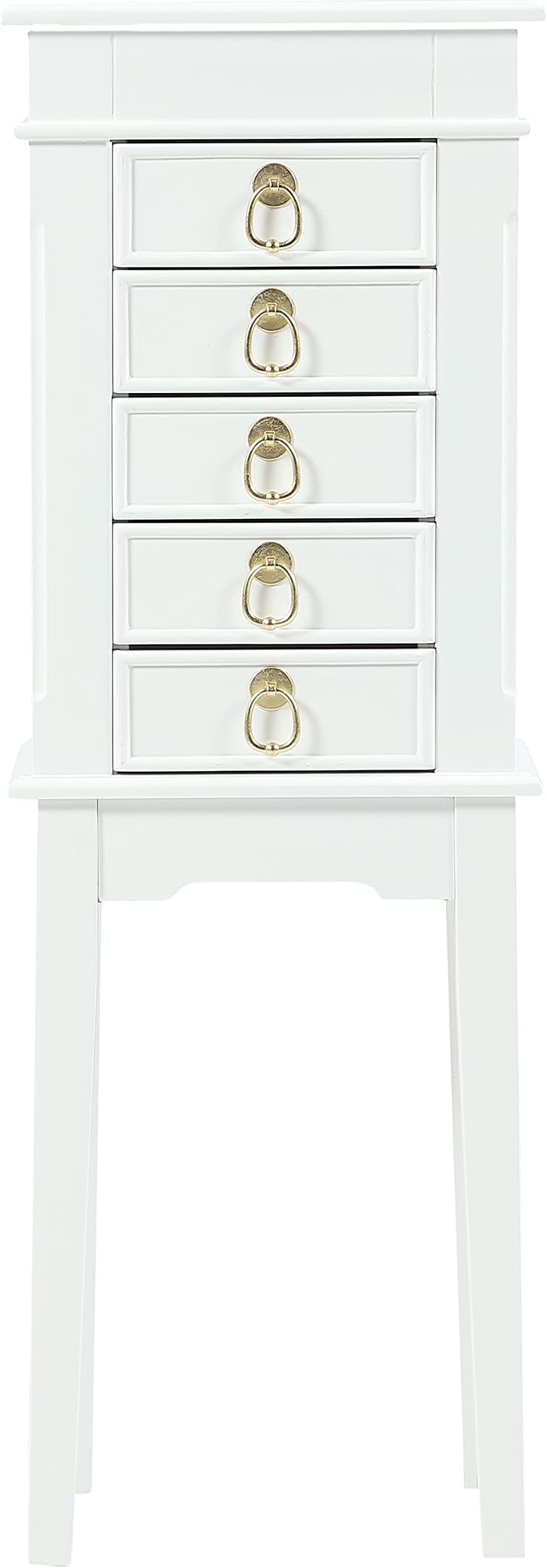 Hives and HoneyHives and Honey Kennedy Jewelry Armoire - Modern Wood Storage Organizer with Necklace Hooks, 5 Drawers, and Vanity Mirror, White