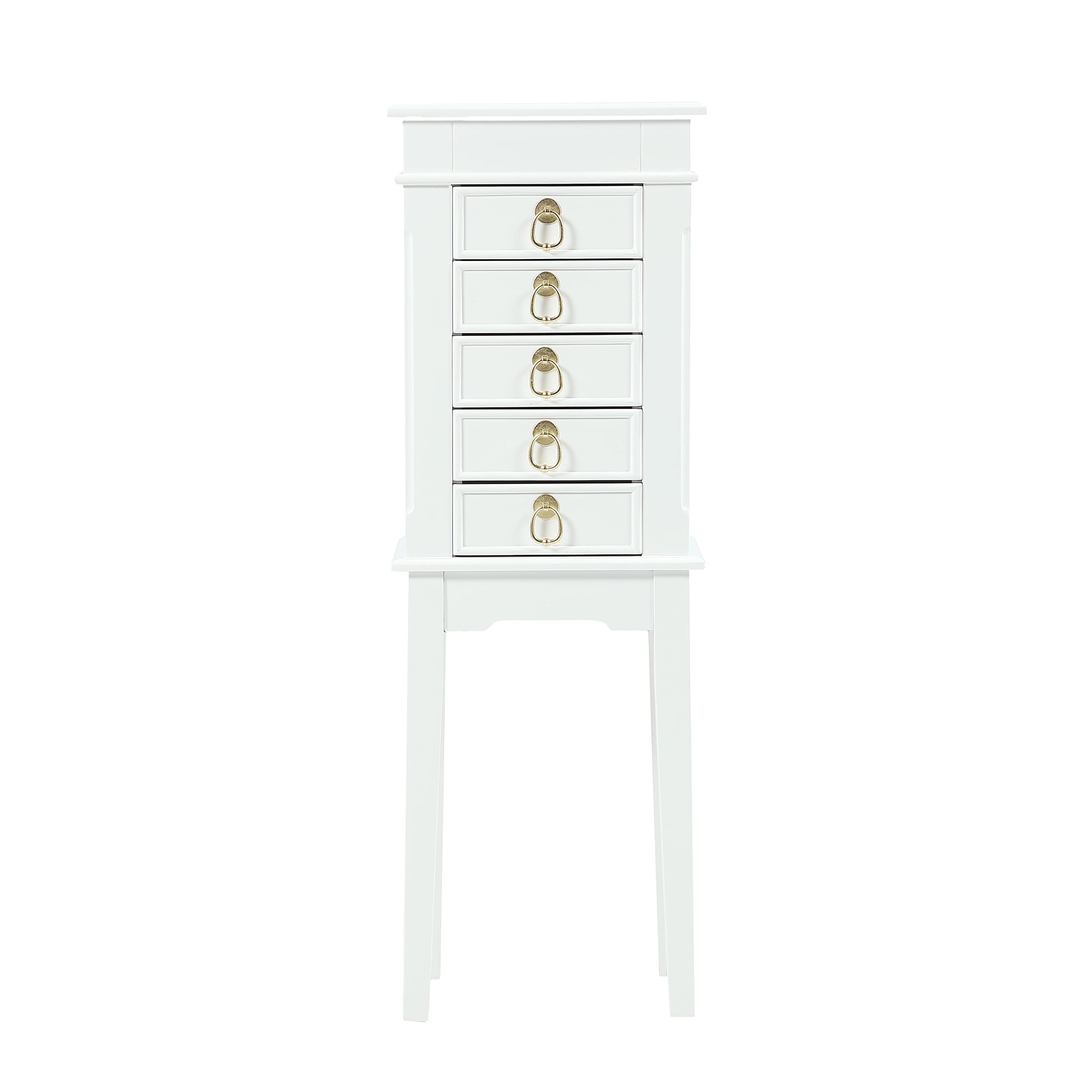 Hives and HoneyHives and Honey Kennedy Jewelry Armoire - Modern Wood Storage Organizer with Necklace Hooks, 5 Drawers, and Vanity Mirror, White