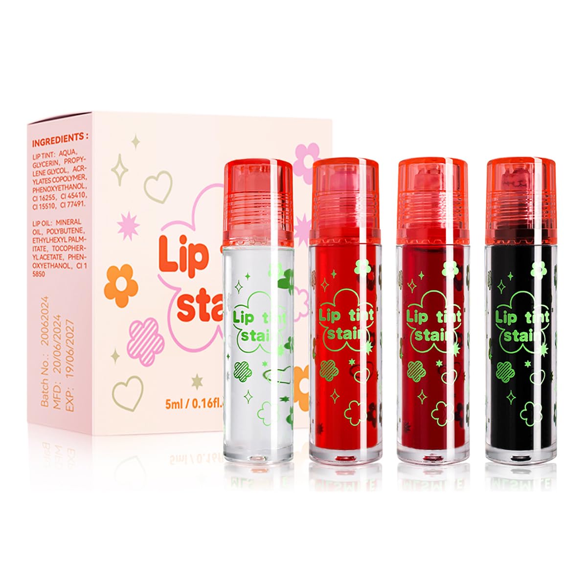 Qifylmaf 4 Pcs Roll-on Lip Gloss Set, Clear Lip Gloss Glaze Water Light Formula, Plumping Lip Oil, Long Lasting Hydrating & Moisturizing Lip Gloss (Set A, 0.16 Oz/Pcs)