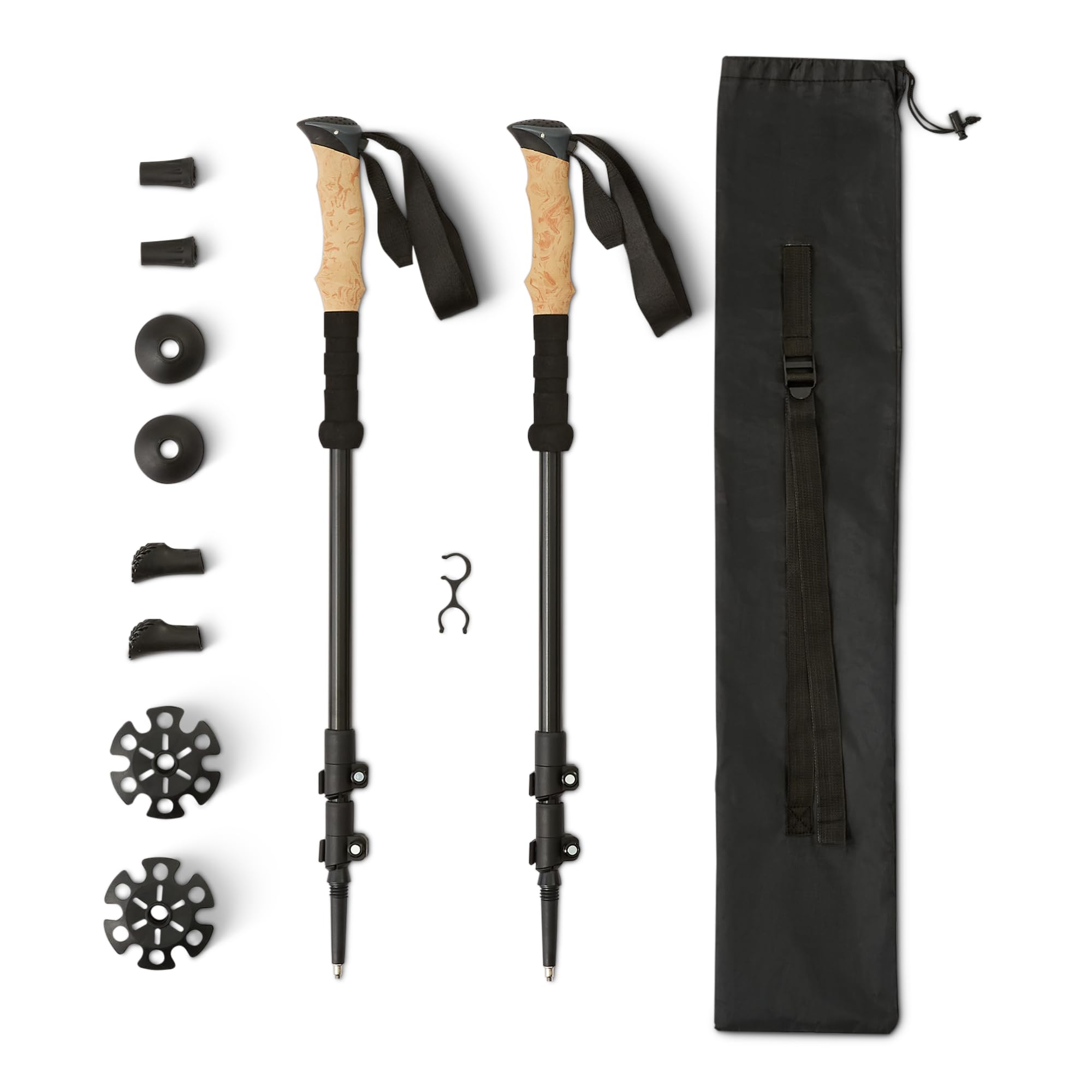 Amazon Basics Trekkingstöcke für Wanderungen, zusammenklappbare Gehstöcke, leichtes Aluminium, 134,6cm, schwarz