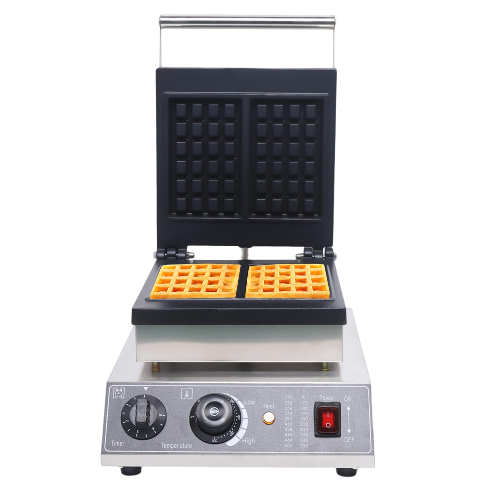 Gaufrier électrique 2000W Gaufrier Professionnel - Appareil à Gaufres pour 2 Gaufres - Revêtement Antiadhésif-Thermostat Réglable 50-300℃ - Cafétéria/Boulangerie/Snack-bar