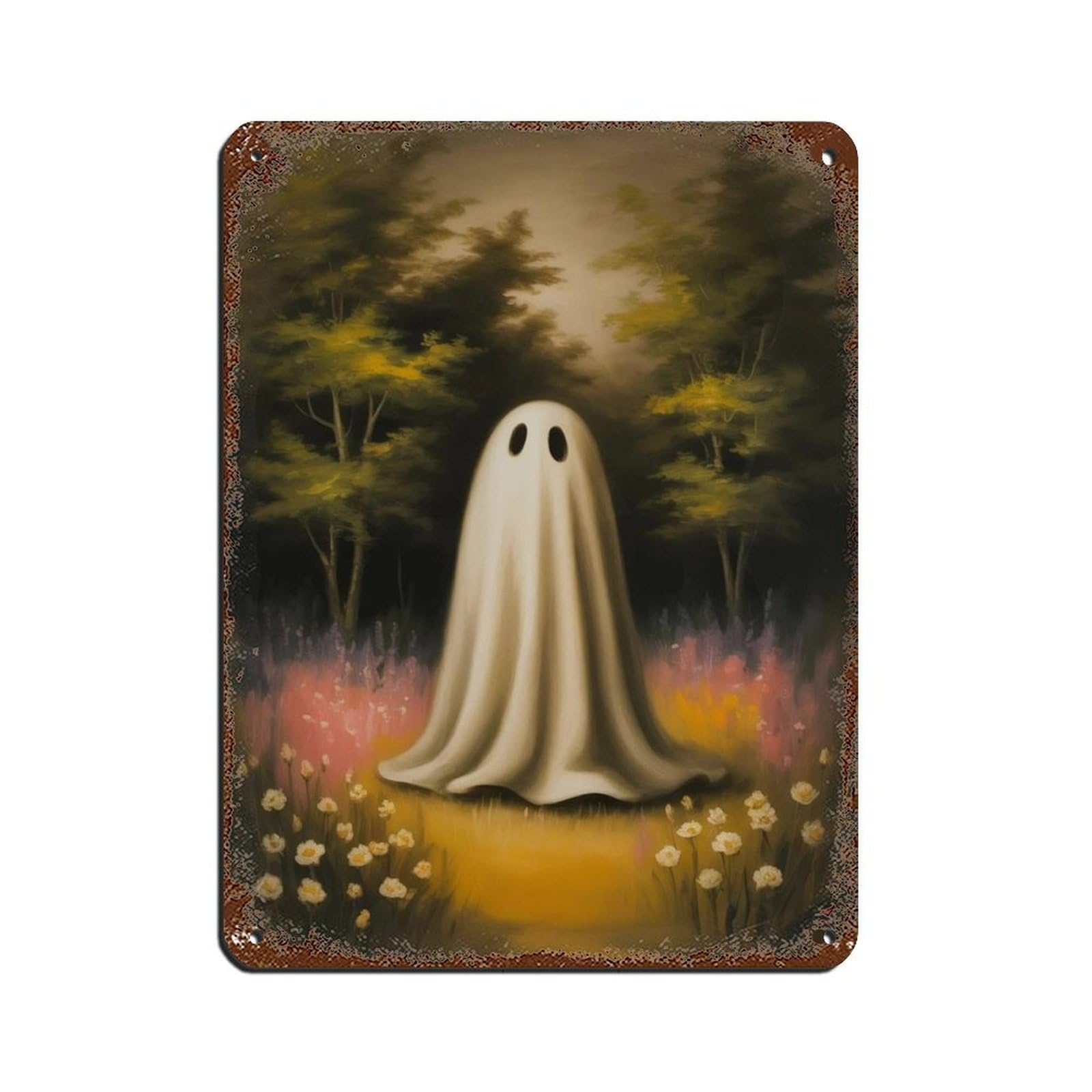 Ghost in The Flower Forest Poster Tin Sign Vintage Metal Pub Club Cafe Bar Home Wall Art Decoration Poster Retro 12x16inch(30x40cm)