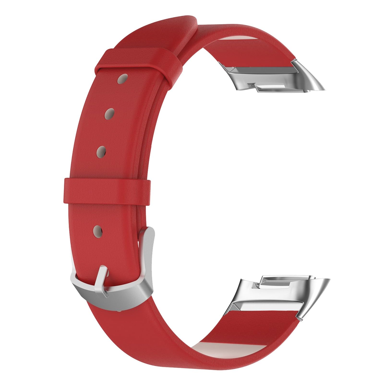 Leather Straps Compatible with Fitbit Charge 6 Strap, Adjustable Replacement Wristband Premium Leather Band for Fitbit Charge 5/6 Activity Tracker (Red)