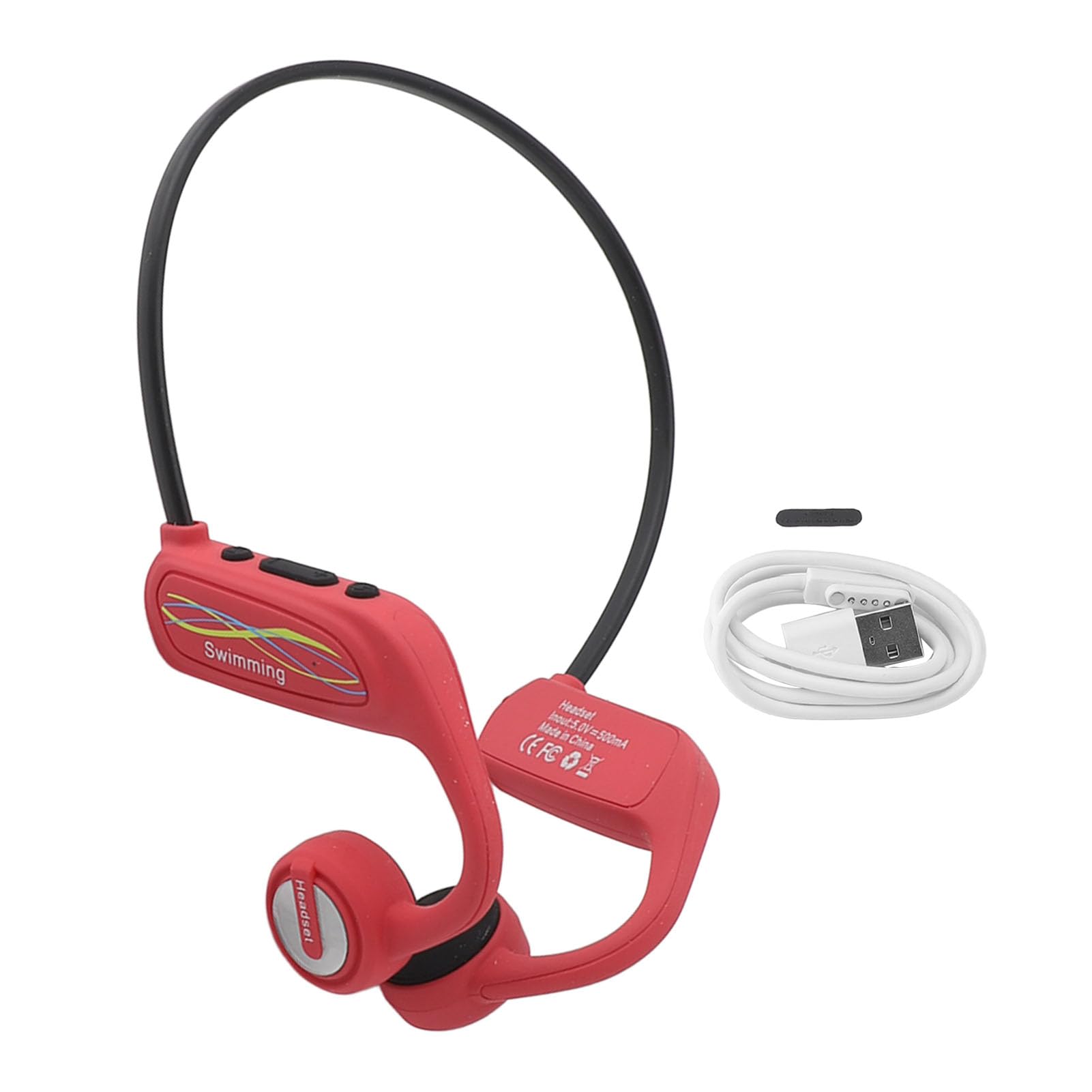 Profesjonalne podwodne słuchawki wodoodporne Non in Ear Wireless IP68 Bluetooth 5.0 Słuchawki przewodnictwo kostne z pamięcią 16G do pływania na rowerze Otwarte ucho (Czerwony)