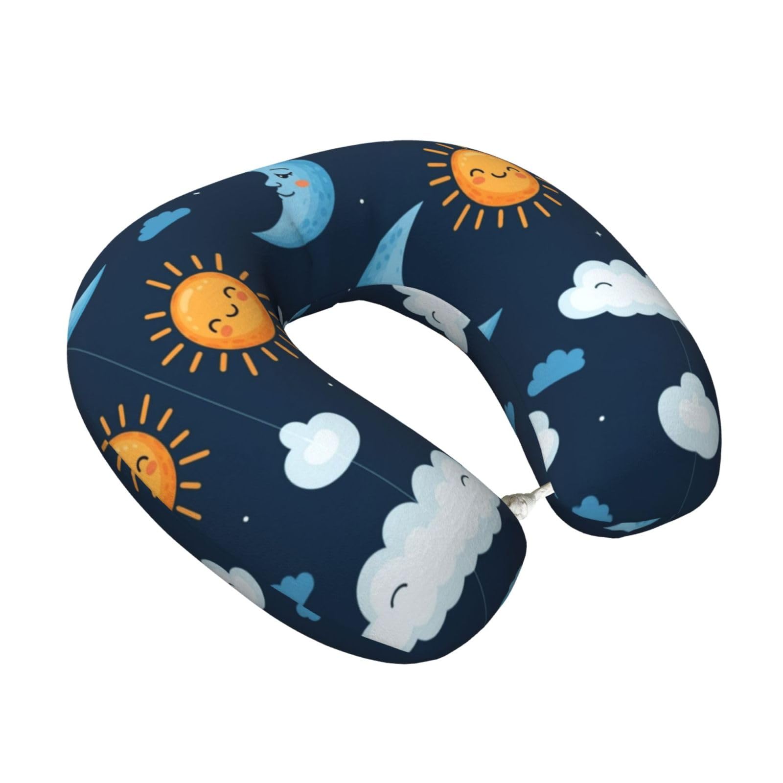Memory Foam U Pillow Blue Sky Camo Boho Sun Moon, Travel Neck Support for Comfortable Sleep on Flights, Drives, and at Work
