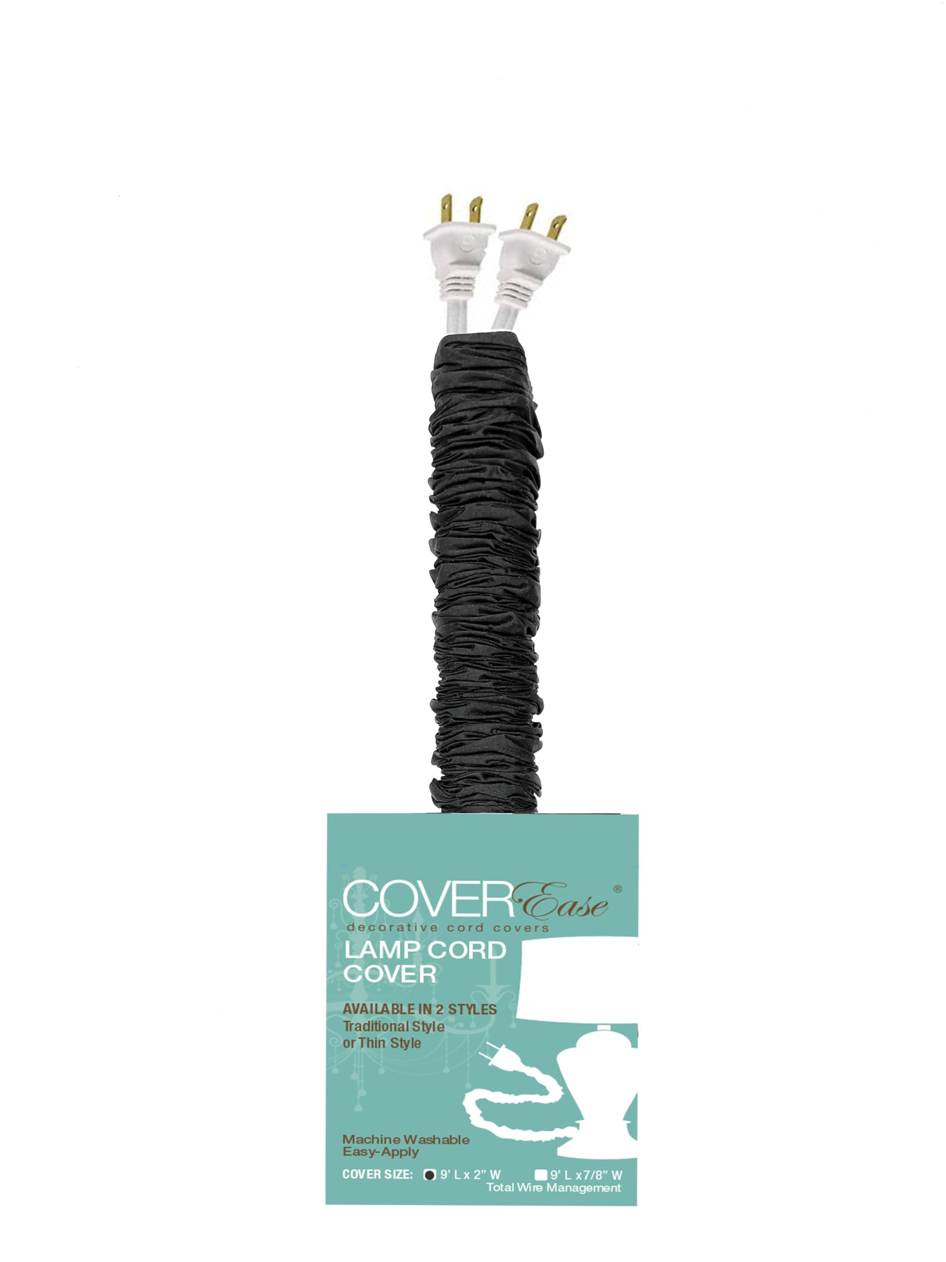 Black/Night COVEREase Lamp Cord Cover 9 ft Faux Silk Fabric Cover - Cable Sleeve, Wire Cover, Cord Hider for Cable Management for Electrical Lighting Fixtures (1 Pack)