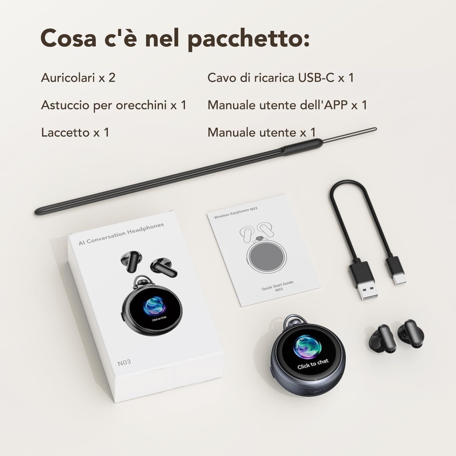 Auricolari Traduttori N03 con Chatbot AI, Cuffie Hi-Fi per Traduzione con 134 Lingue e 7 Modalità, Bluetooth 6.0 Design a Orologio da Tasca, Touch Screen, per Ufficio, Sport, Studio - Argento