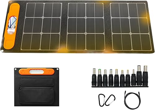 60W Portable Solar Panel Kit, Folding Solar Charger, High-Efficiency Monocrystalline Solar Power Charger with DC2 USB Outputs for BatteriesPower