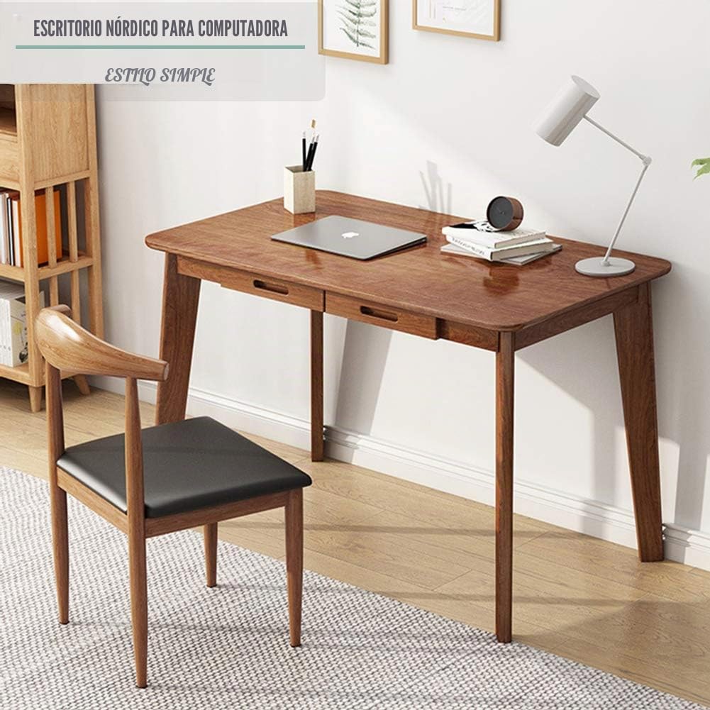 IOTXY Mesa de Escritorio Pequeña de Madera con Cajones - Mesa para Ordenador para el Hogar, Nogal, 100 cm