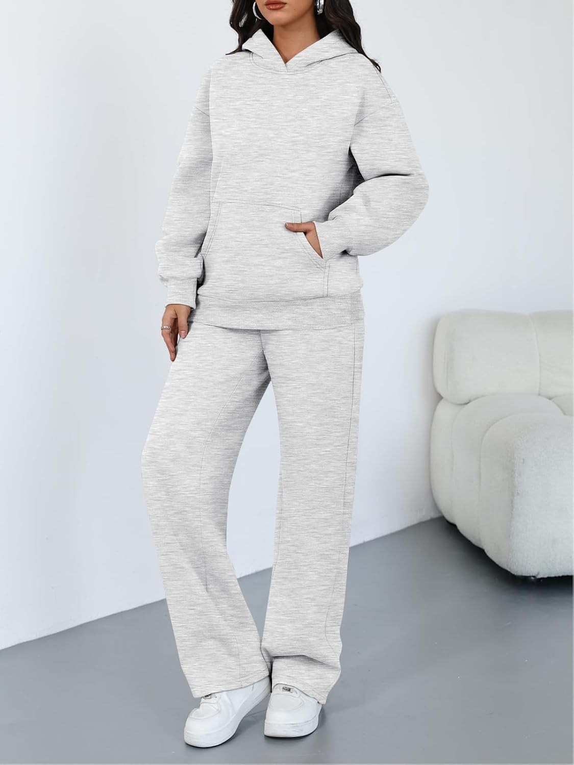 Trendy Queen 2 Piece Lounge Sweat Sets Plus Size Fall Fashion Matching Sweatsuits Wide Leg Pants Travel Outfit Winter Clothes - Image 3